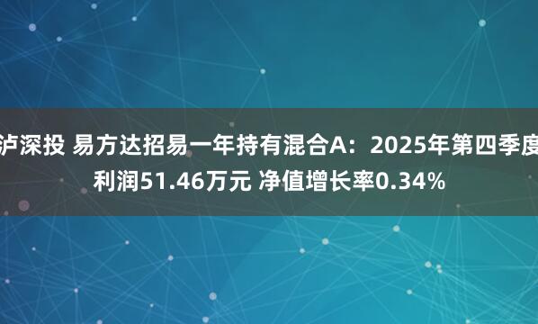 泸深投 易方达招易一年持有混合A：2025年第四季度利润51.46万元 净值增长率0.34%